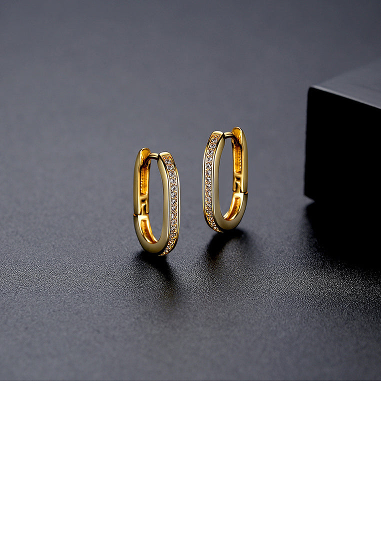 Simple Fashion Plated Gold Geometric Circle Stud Earrings with Cubic Zirconia - Luxurious Look