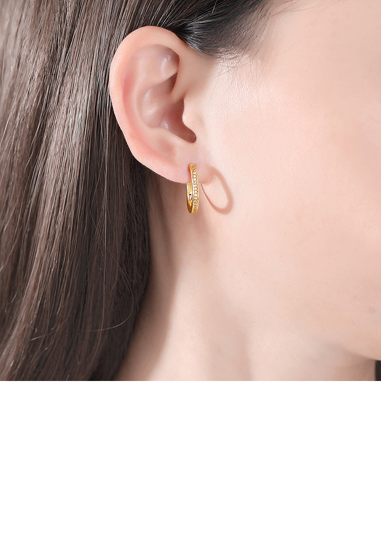 Simple Fashion Plated Gold Geometric Circle Stud Earrings with Cubic Zirconia - Luxurious Look