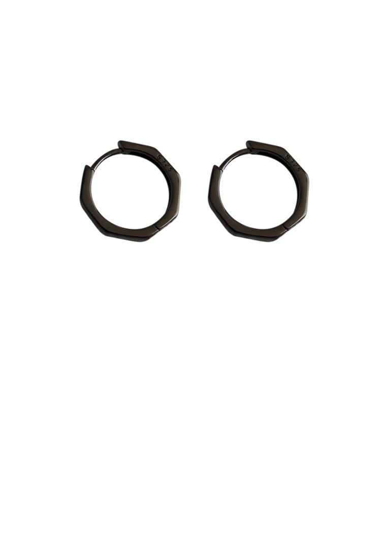 925 Sterling Silver Plated Black Simple Fashion Hollow Geometric Octagon Stud Earrings