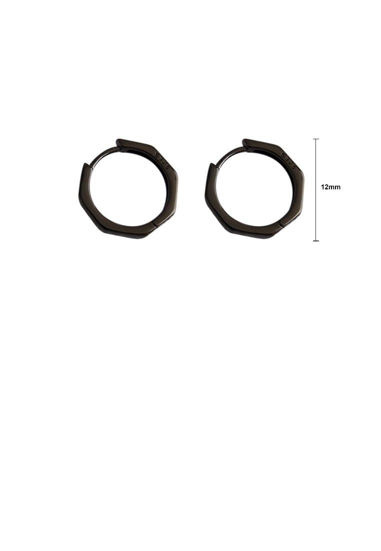 925 Sterling Silver Plated Black Simple Fashion Hollow Geometric Octagon Stud Earrings
