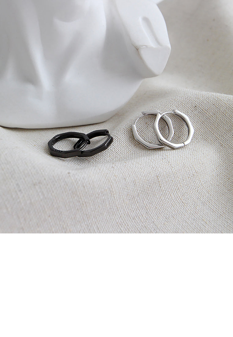 925 Sterling Silver Plated Black Simple Fashion Hollow Geometric Octagon Stud Earrings