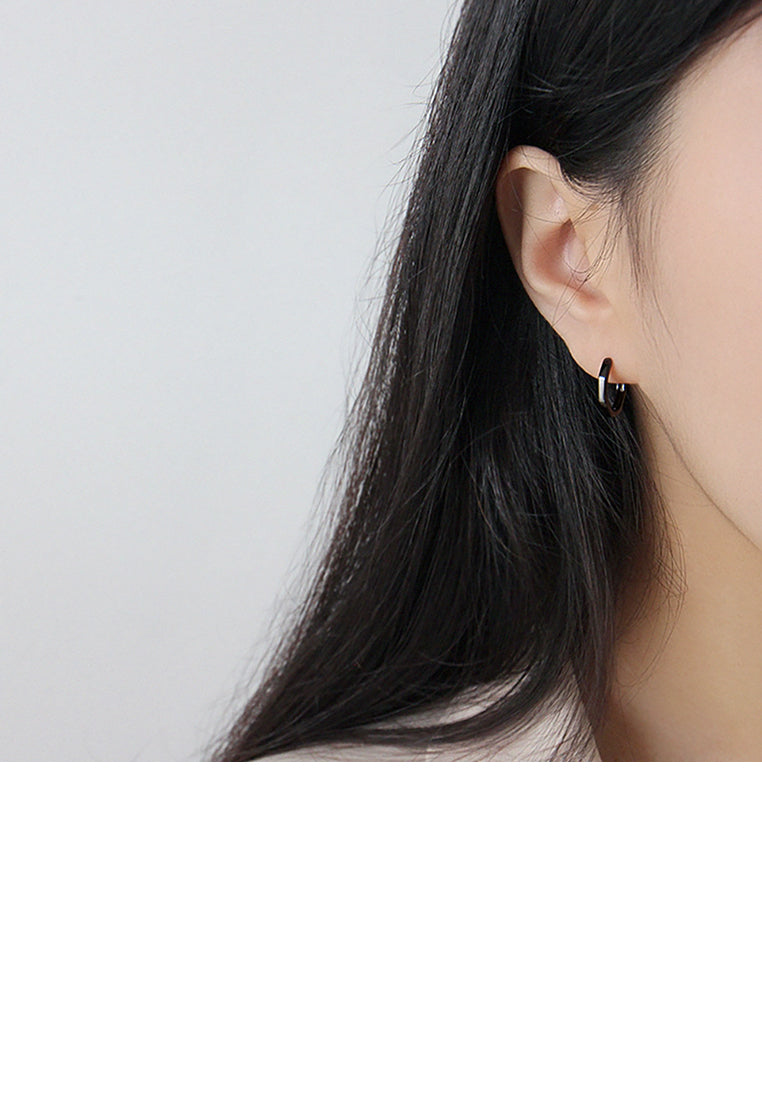 925 Sterling Silver Plated Black Simple Fashion Hollow Geometric Octagon Stud Earrings