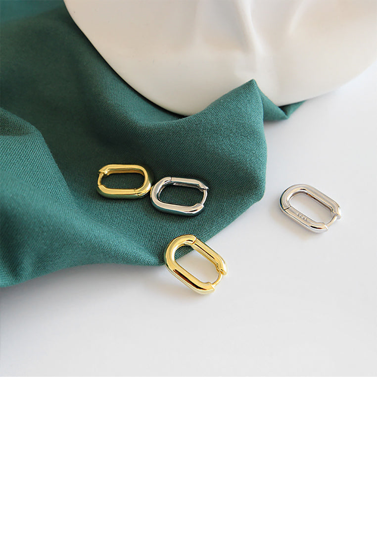 925 Sterling Silver Plated Gold Simple and Fashion Hollow Square Geometric Stud Earrings