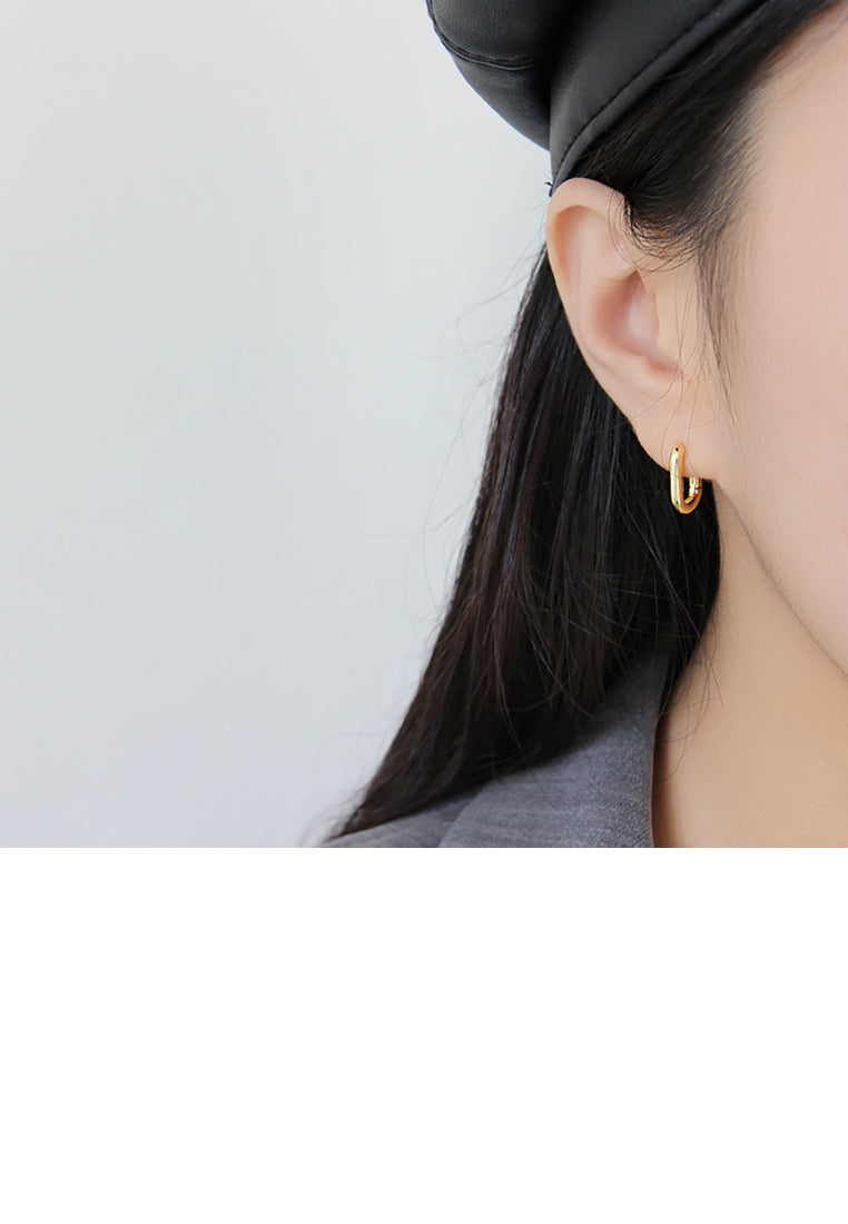 925 Sterling Silver Plated Gold Simple and Fashion Hollow Square Geometric Stud Earrings