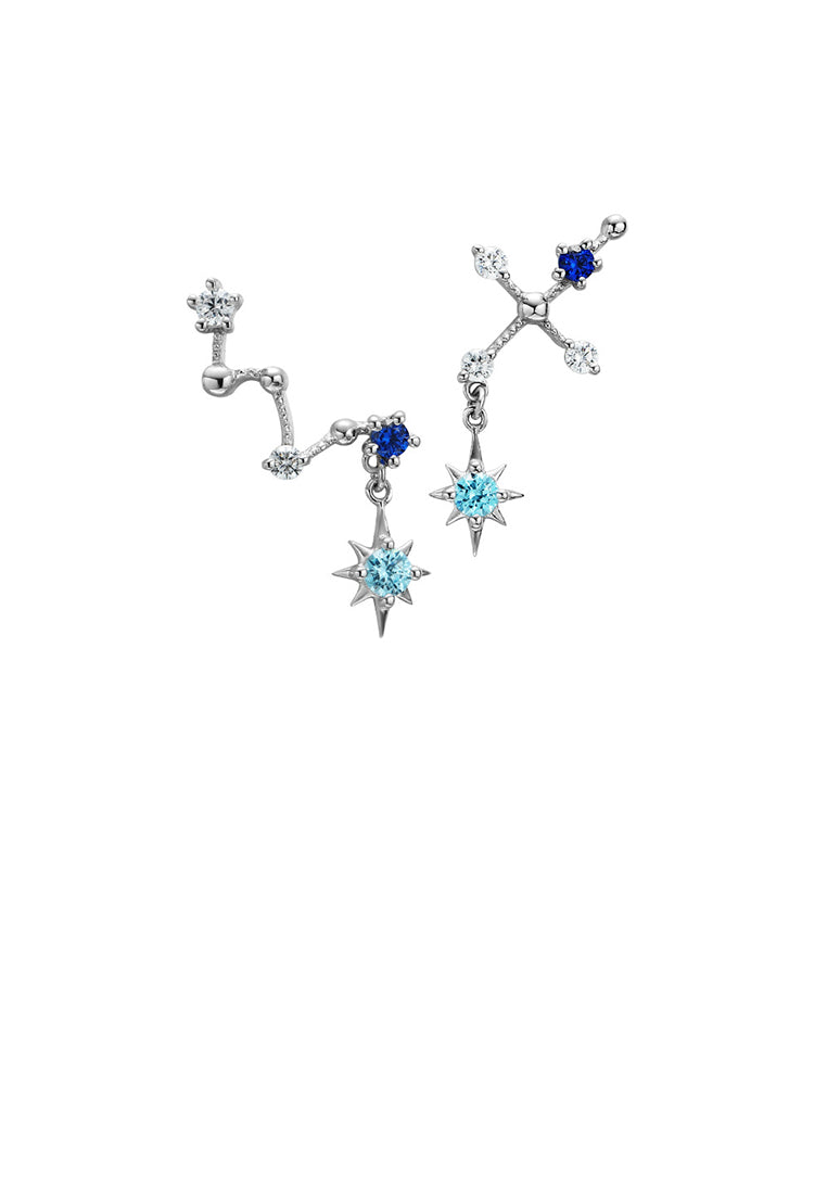 925 Sterling Silver Fashion Creative Big Dipper Asymmetrical Stud Earrings with Cubic Zirconia - Luxurious Look