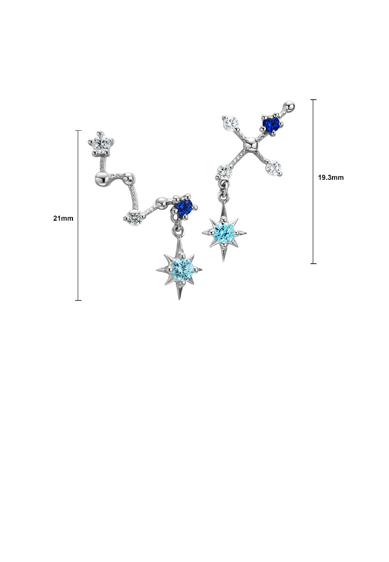 925 Sterling Silver Fashion Creative Big Dipper Asymmetrical Stud Earrings with Cubic Zirconia - Luxurious Look