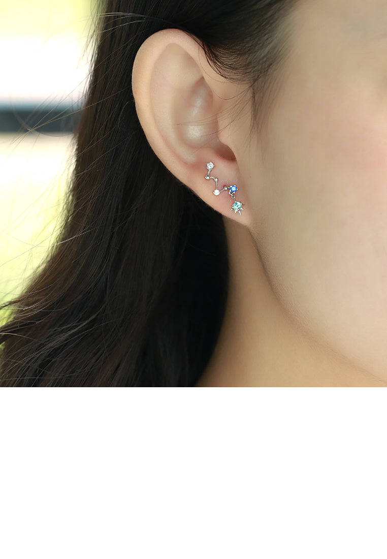 925 Sterling Silver Fashion Creative Big Dipper Asymmetrical Stud Earrings with Cubic Zirconia - Luxurious Look