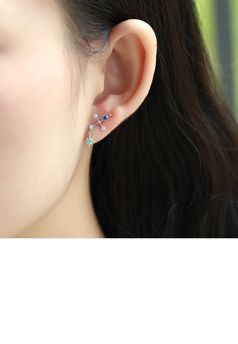 925 Sterling Silver Fashion Creative Big Dipper Asymmetrical Stud Earrings with Cubic Zirconia - Luxurious Look