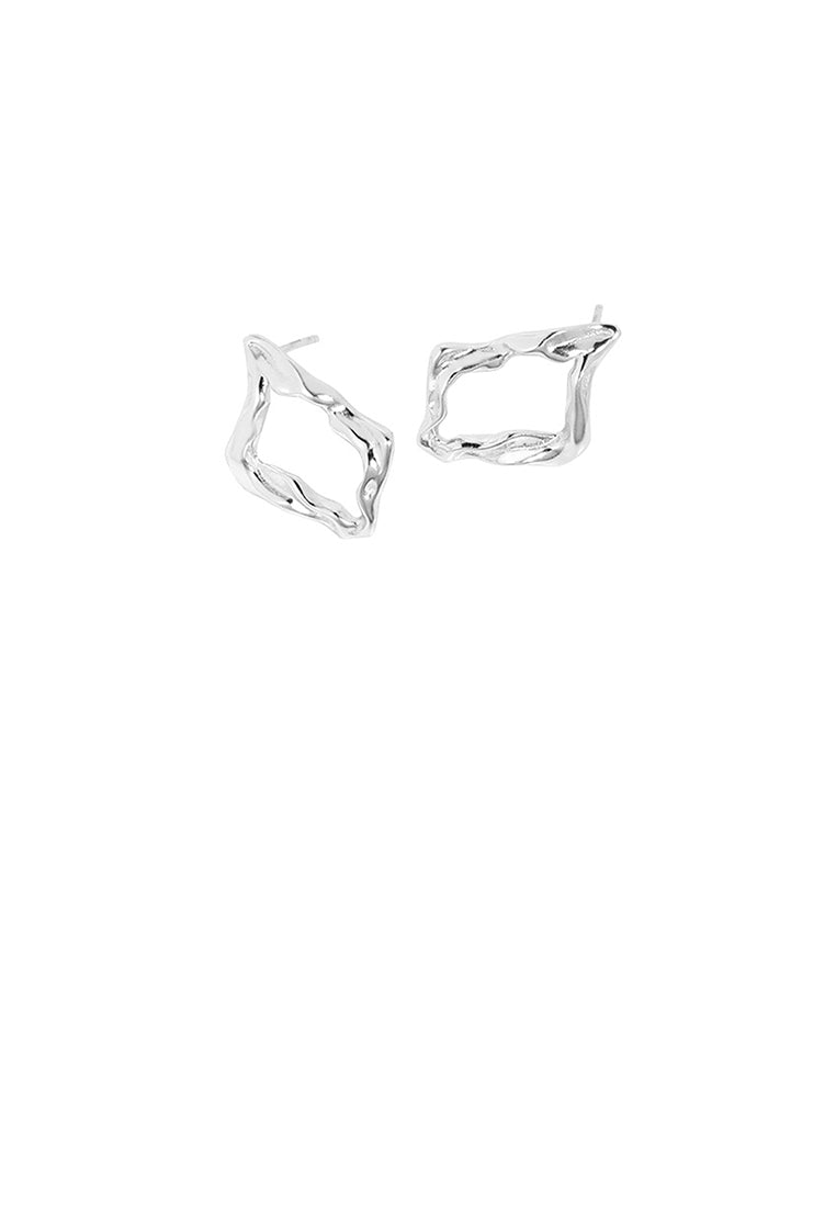 925 Sterling Silver Simple Temperament Hollow Irregular Geometric Square Stud Earrings