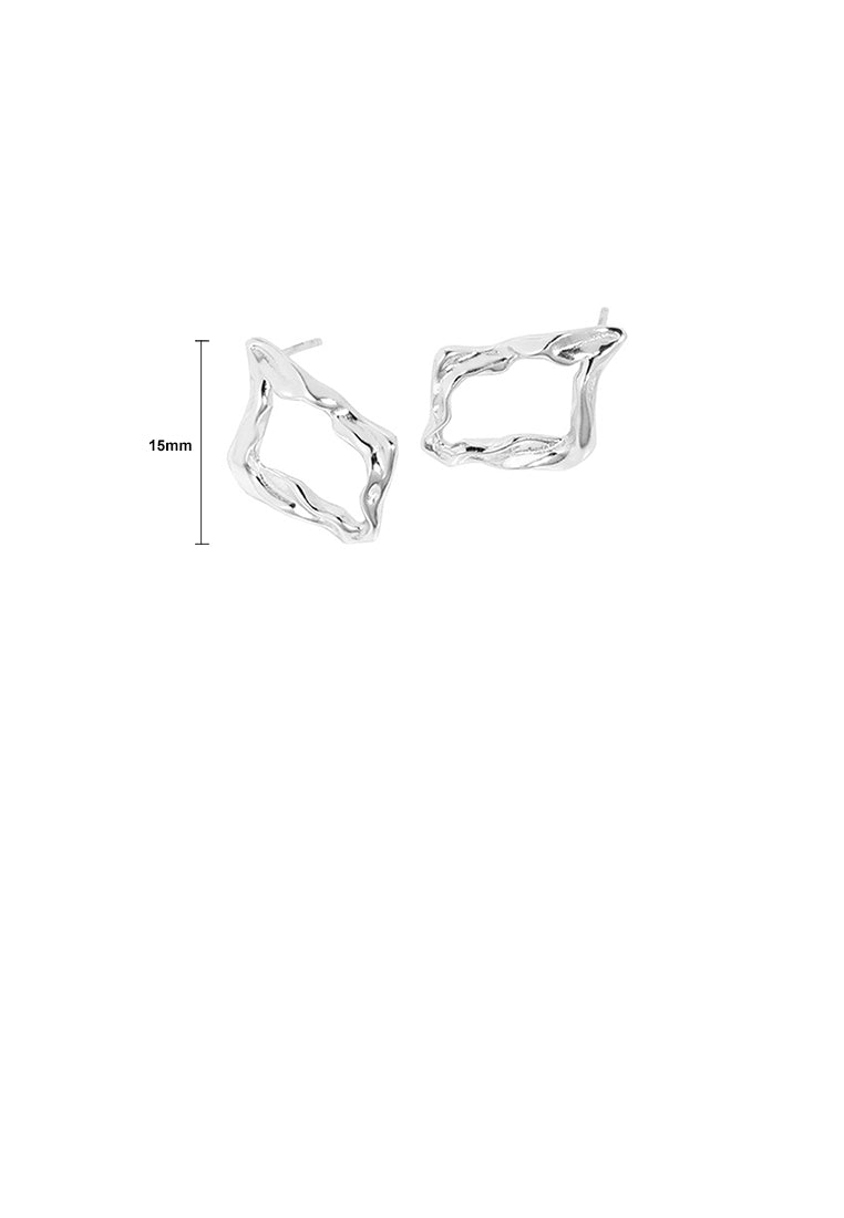 925 Sterling Silver Simple Temperament Hollow Irregular Geometric Square Stud Earrings