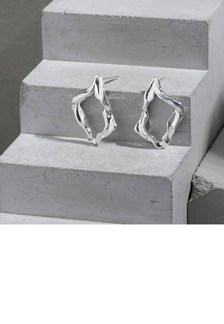 925 Sterling Silver Simple Temperament Hollow Irregular Geometric Square Stud Earrings