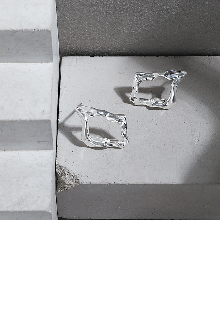 925 Sterling Silver Simple Temperament Hollow Irregular Geometric Square Stud Earrings