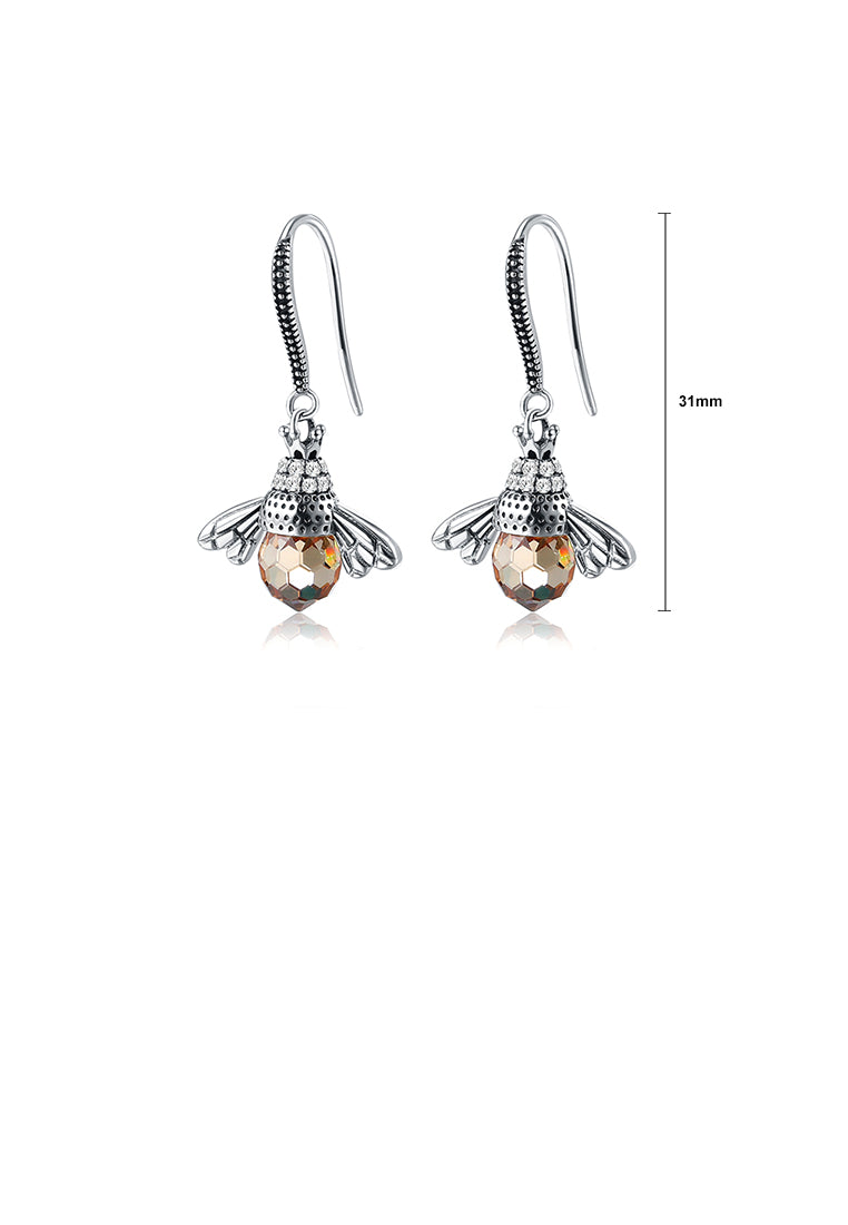925 Sterling Silver Simple Cute Bee Earrings with Cubic Zirconia - Luxurious Look
