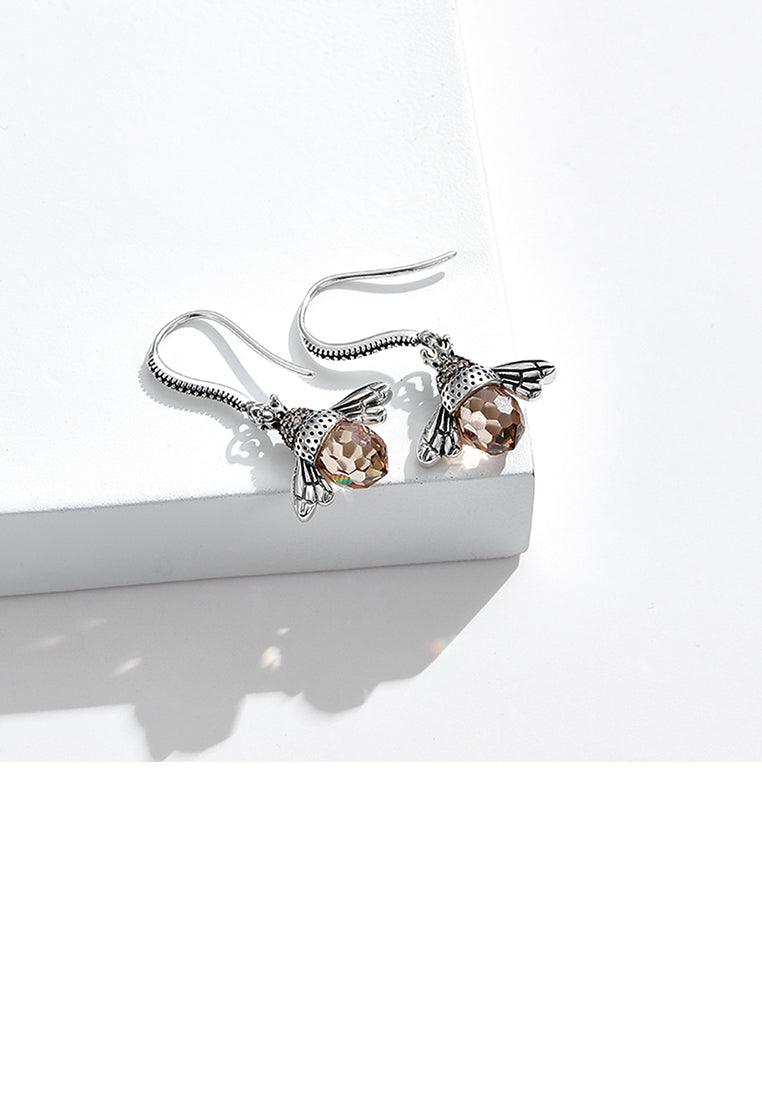 925 Sterling Silver Simple Cute Bee Earrings with Cubic Zirconia - Luxurious Look