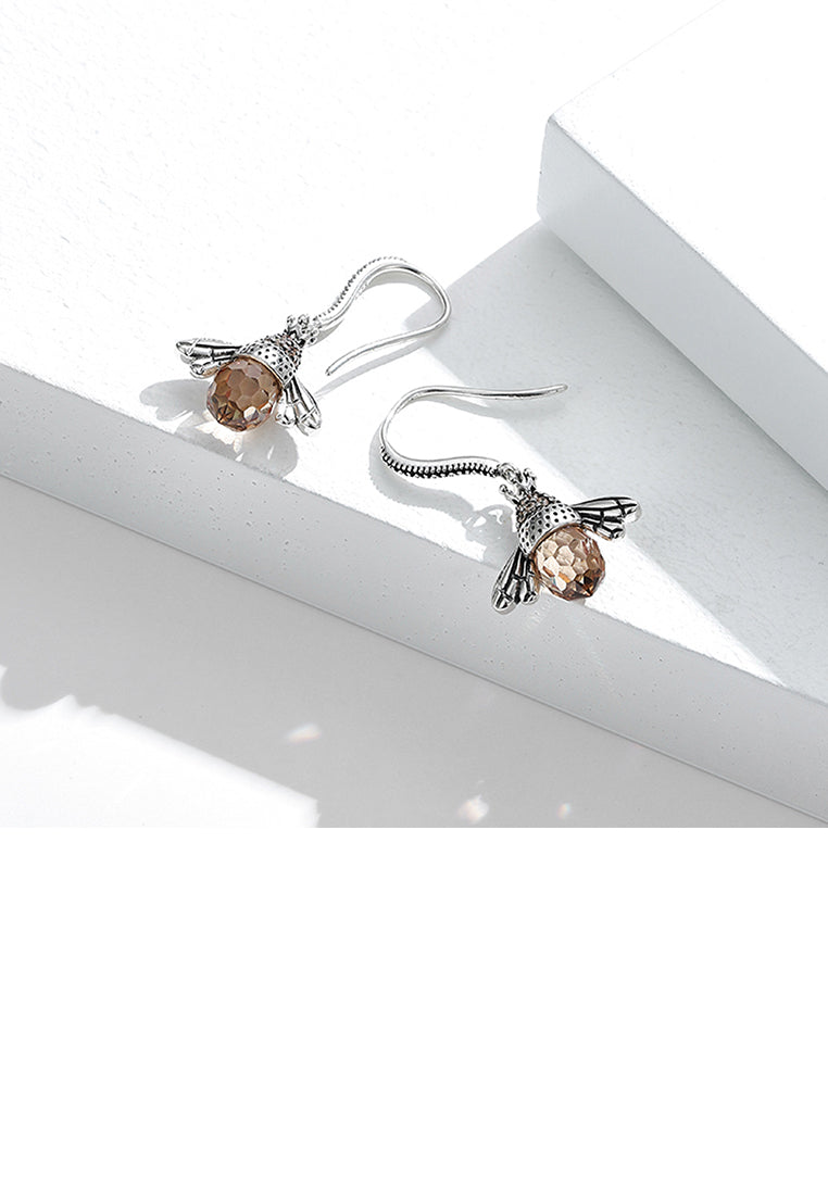925 Sterling Silver Simple Cute Bee Earrings with Cubic Zirconia - Luxurious Look