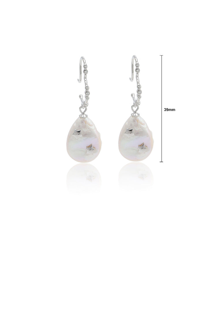 925 Sterling Silver Fashion Simple Water Drop Shape Freshwater Pearl Geometric Earrings with Cubic Zirconia - Luxurious Look