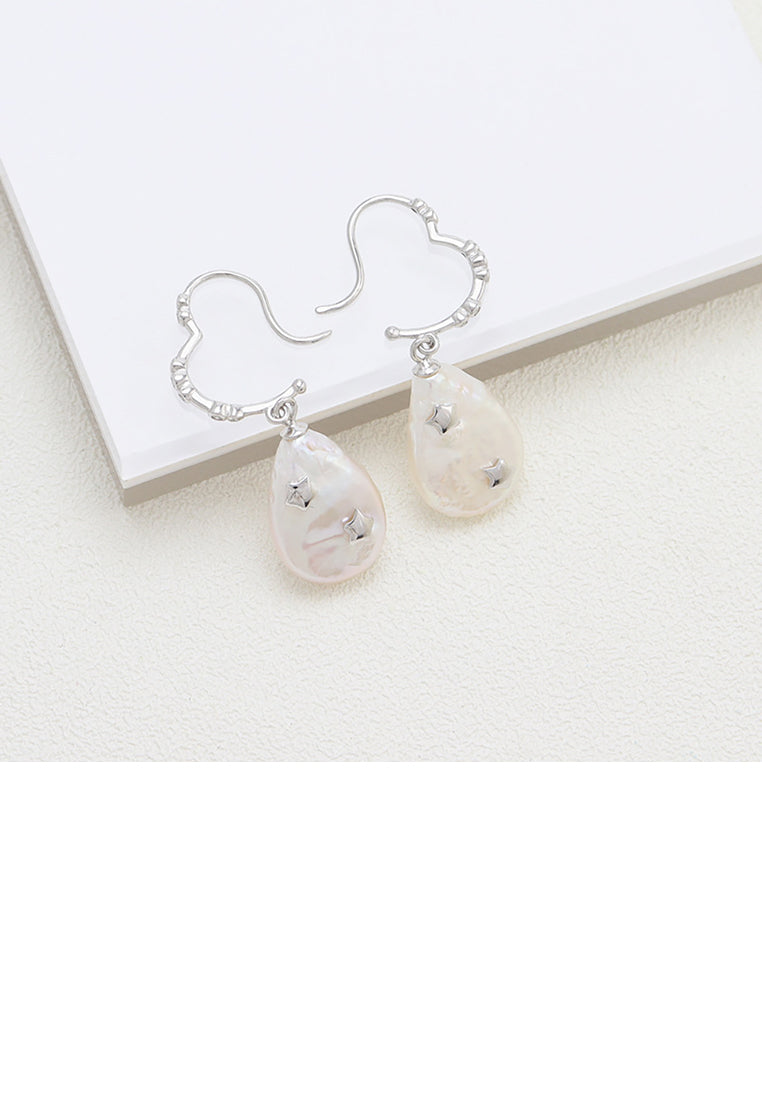 925 Sterling Silver Fashion Simple Water Drop Shape Freshwater Pearl Geometric Earrings with Cubic Zirconia - Luxurious Look