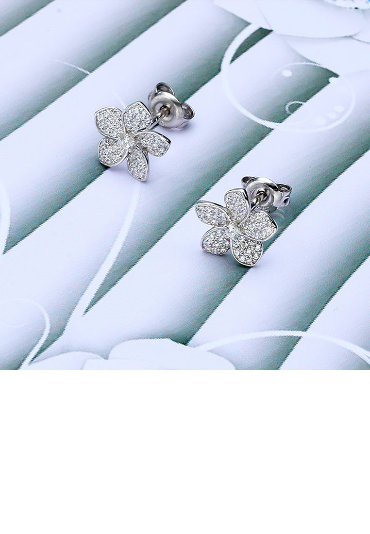 925 Sterling Silver Fashion Bright Flower Stud Earrings with Cubic Zirconia - Luxurious Look