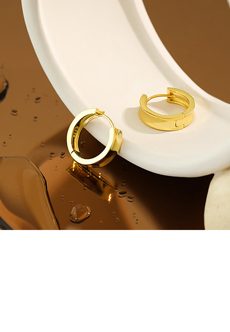 925 Sterling Silver Plated Gold Simple Fashion Geometric Circle Glossy Stud Earrings