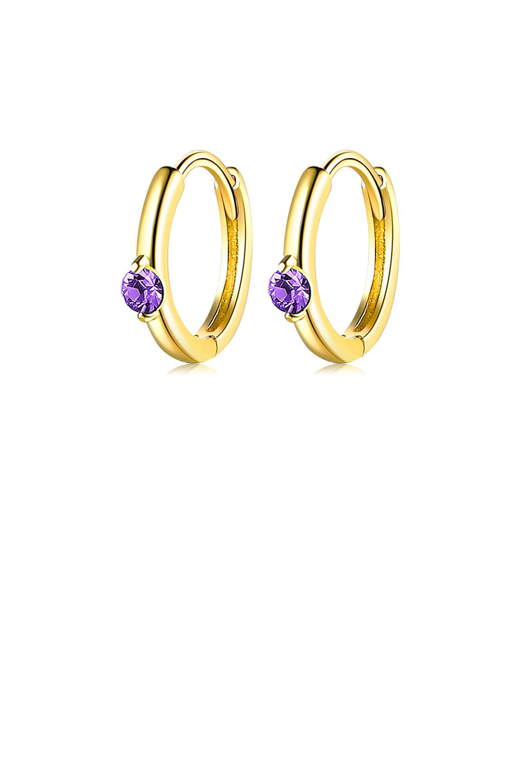 925 Sterling Silver Plated Gold Simple Fashion Geometric Round Stud Earrings with Purple Cubic Zirconia - Luxurious Look