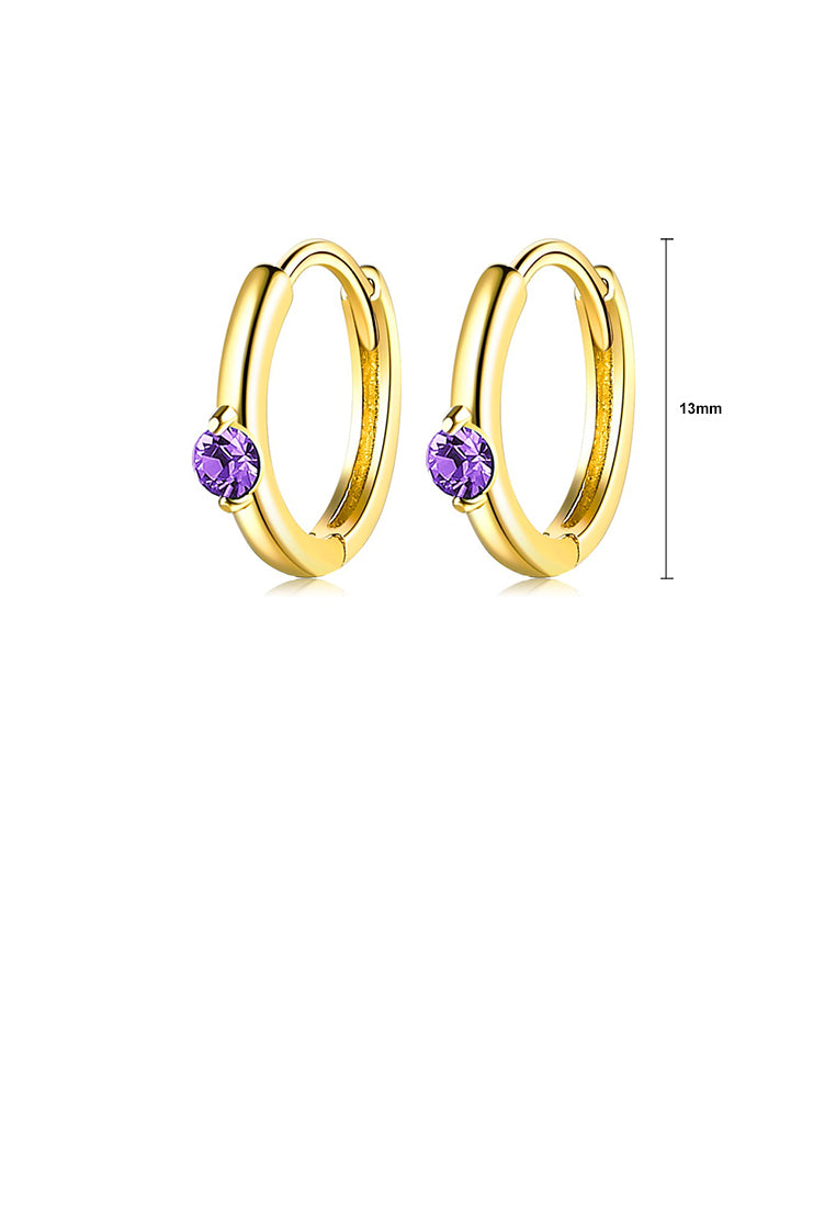 925 Sterling Silver Plated Gold Simple Fashion Geometric Round Stud Earrings with Purple Cubic Zirconia - Luxurious Look
