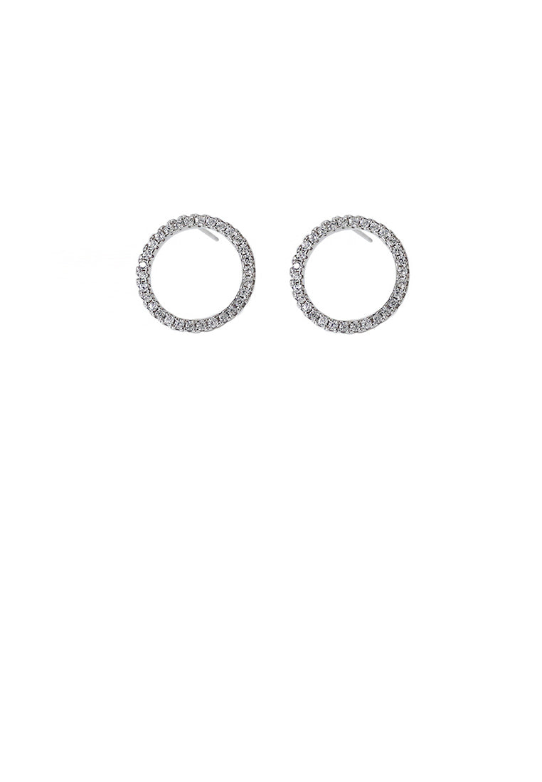 925 Sterling Silver Simple Temperament Hollow Geometric Circle Stud Earrings with Cubic Zirconia - Luxurious Look