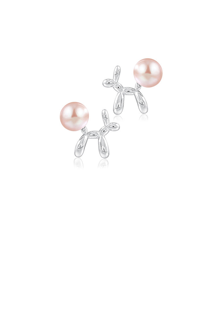 925 Sterling Silver Simple Cute Puppy Purple Freshwater Pearl Stud Earrings - Luxurious Look