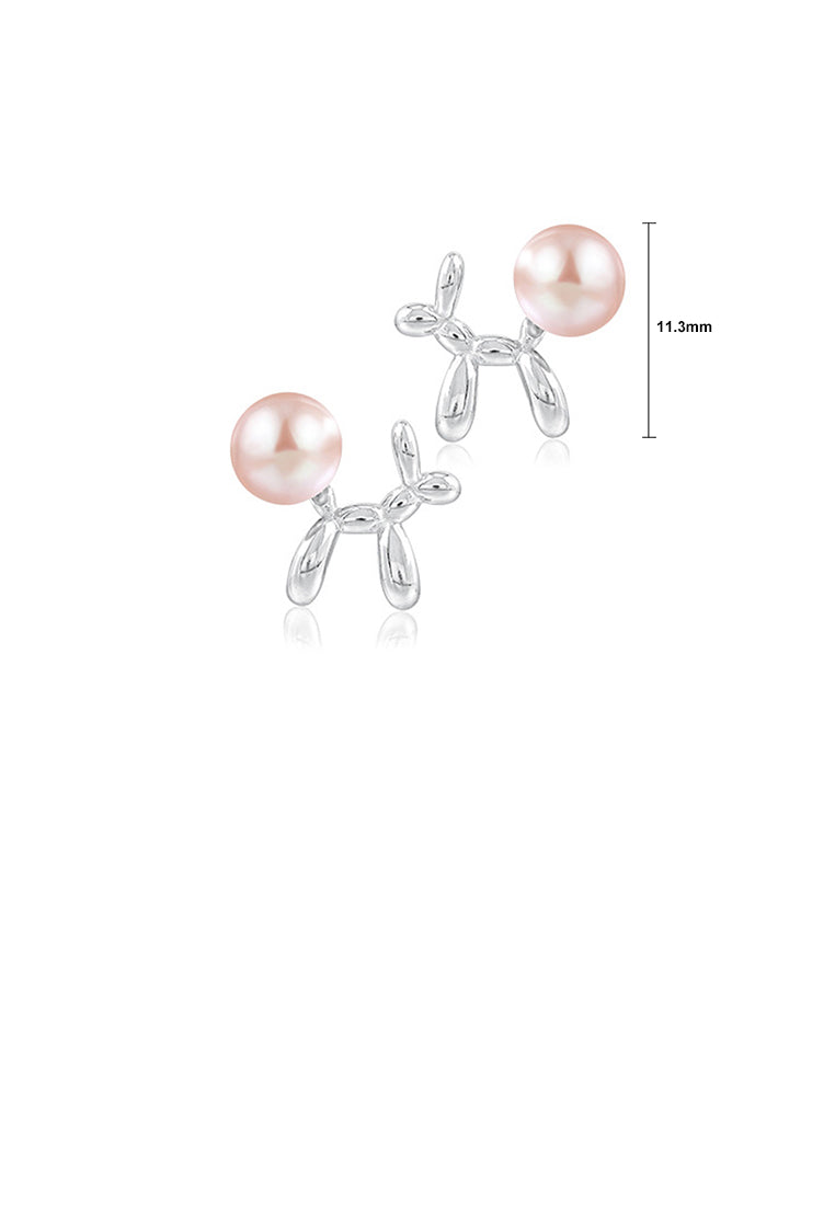 925 Sterling Silver Simple Cute Puppy Purple Freshwater Pearl Stud Earrings - Luxurious Look