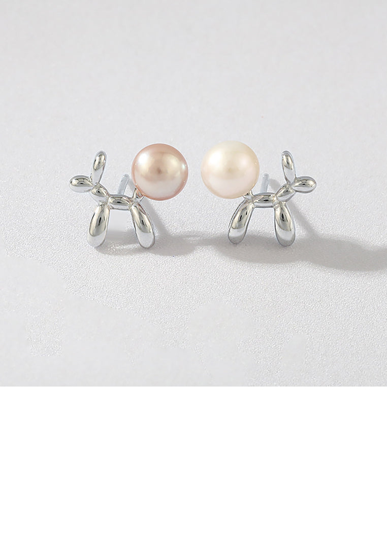 925 Sterling Silver Simple Cute Puppy Purple Freshwater Pearl Stud Earrings - Luxurious Look