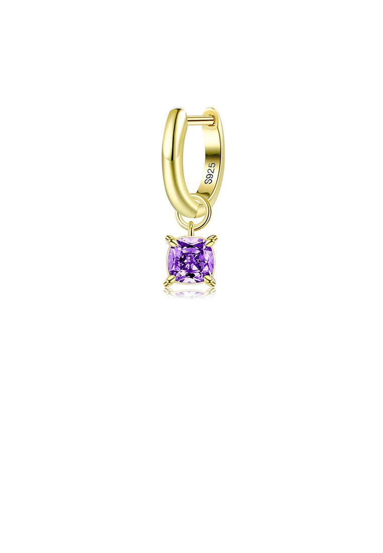 925 Sterling Silver Plated Gold Simple Fashion Geometric Square Purple Cubic Zirconia Dangle Earring - Luxurious Look