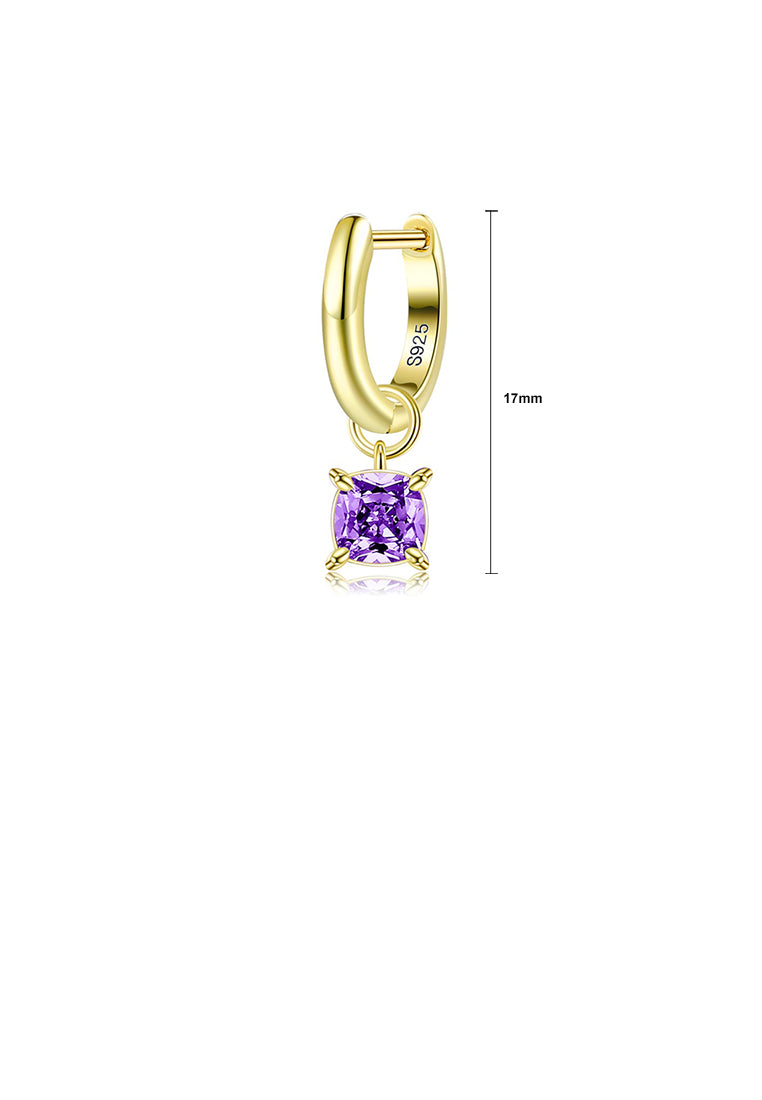 925 Sterling Silver Plated Gold Simple Fashion Geometric Square Purple Cubic Zirconia Dangle Earring - Luxurious Look