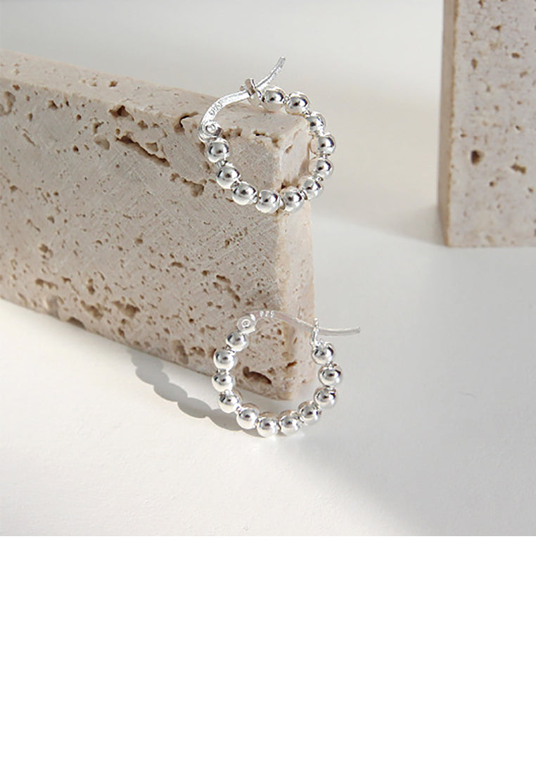 925 Sterling Silver Fashion Simple Geometric Round Bead Stud Earrings