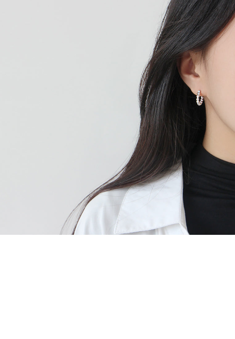 925 Sterling Silver Fashion Simple Geometric Round Bead Stud Earrings