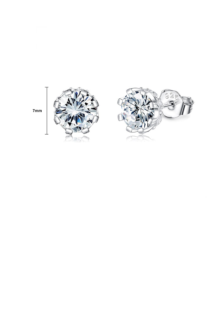 925 Sterling Silver Fashion Simple Geometric Round Cubic Zirconia Stud Earrings - Luxurious Look