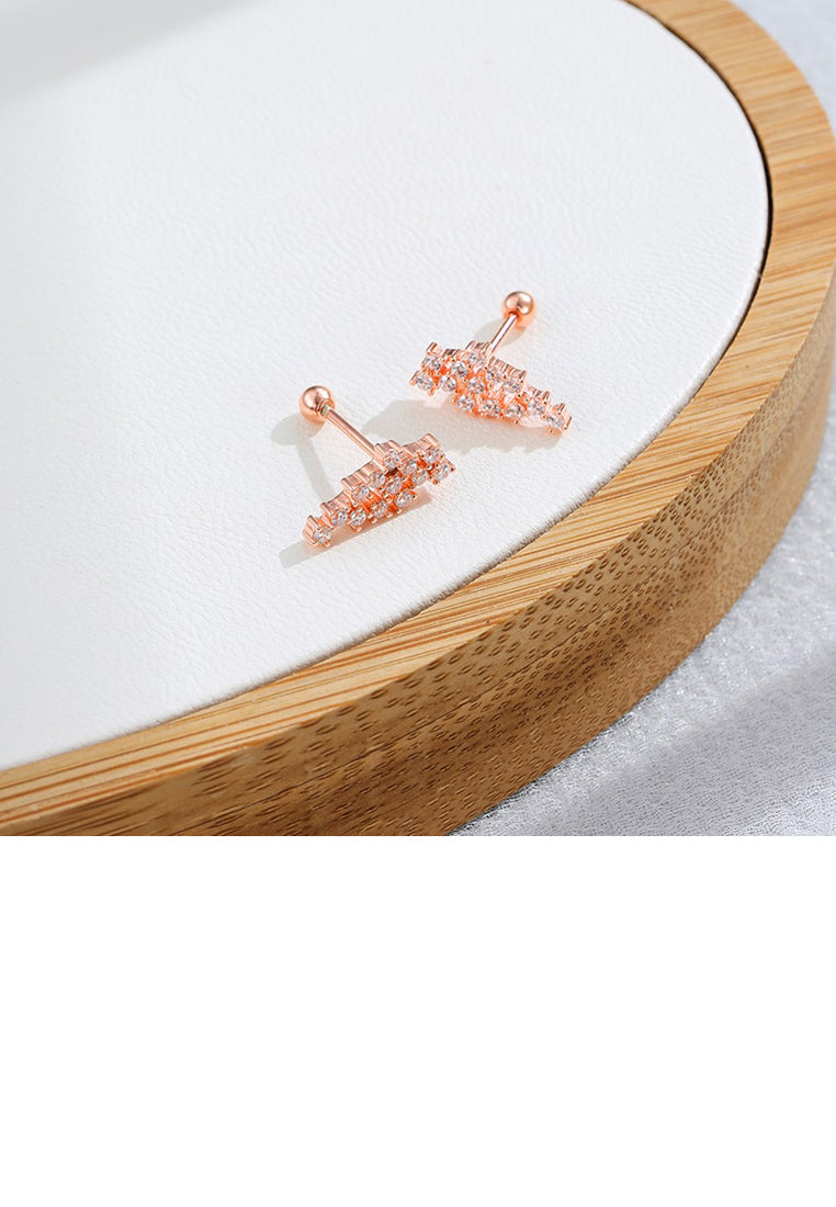 925 Sterling Silver Plated Rose Gold Simple Fashion Geometric Stud Earrings with Cubic Zirconia - Luxurious Look