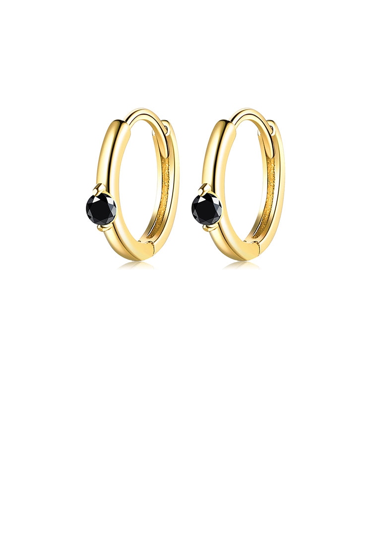 925 Sterling Silver Plated Gold Simple Fashion Geometric Round Stud Earrings with Black Cubic Zirconia - Luxurious Look
