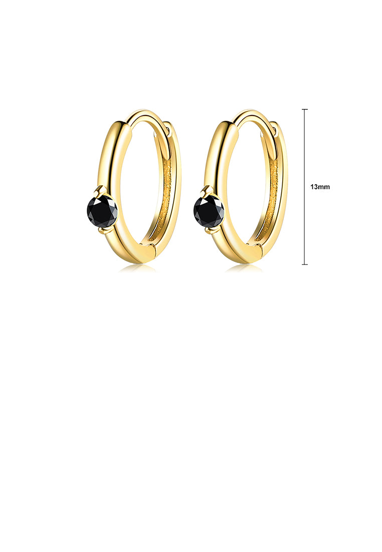 925 Sterling Silver Plated Gold Simple Fashion Geometric Round Stud Earrings with Black Cubic Zirconia - Luxurious Look