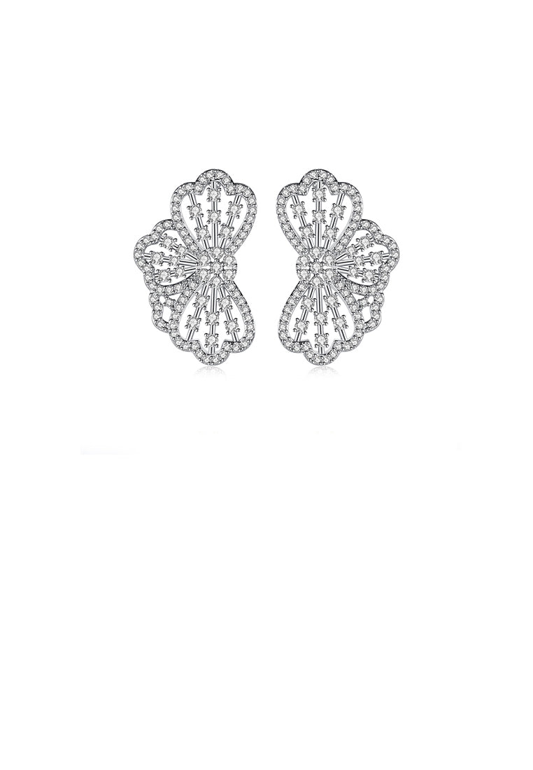 Fashion Bright Hollow Flower Geometric Stud Earrings with Cubic Zirconia - Luxurious Look