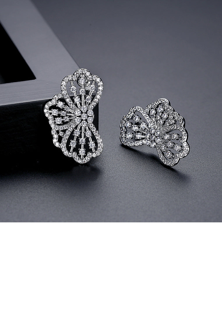 Fashion Bright Hollow Flower Geometric Stud Earrings with Cubic Zirconia - Luxurious Look
