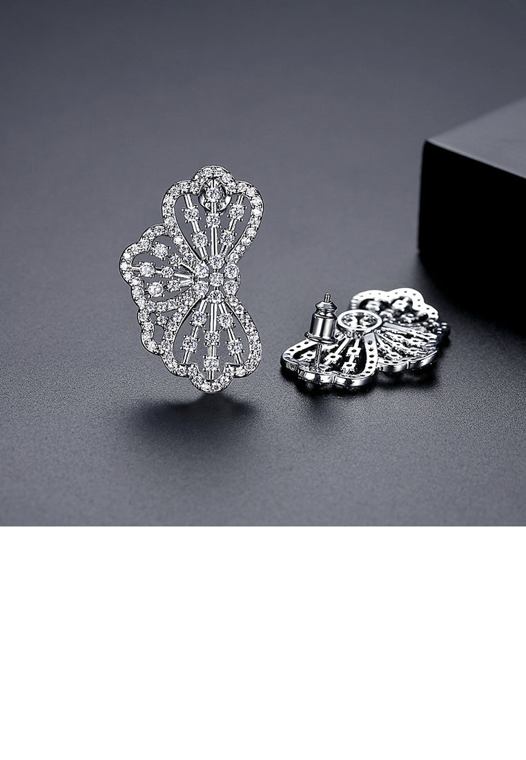 Fashion Bright Hollow Flower Geometric Stud Earrings with Cubic Zirconia - Luxurious Look