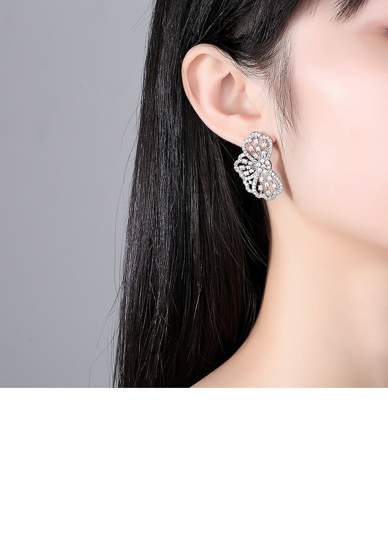 Fashion Bright Hollow Flower Geometric Stud Earrings with Cubic Zirconia - Luxurious Look