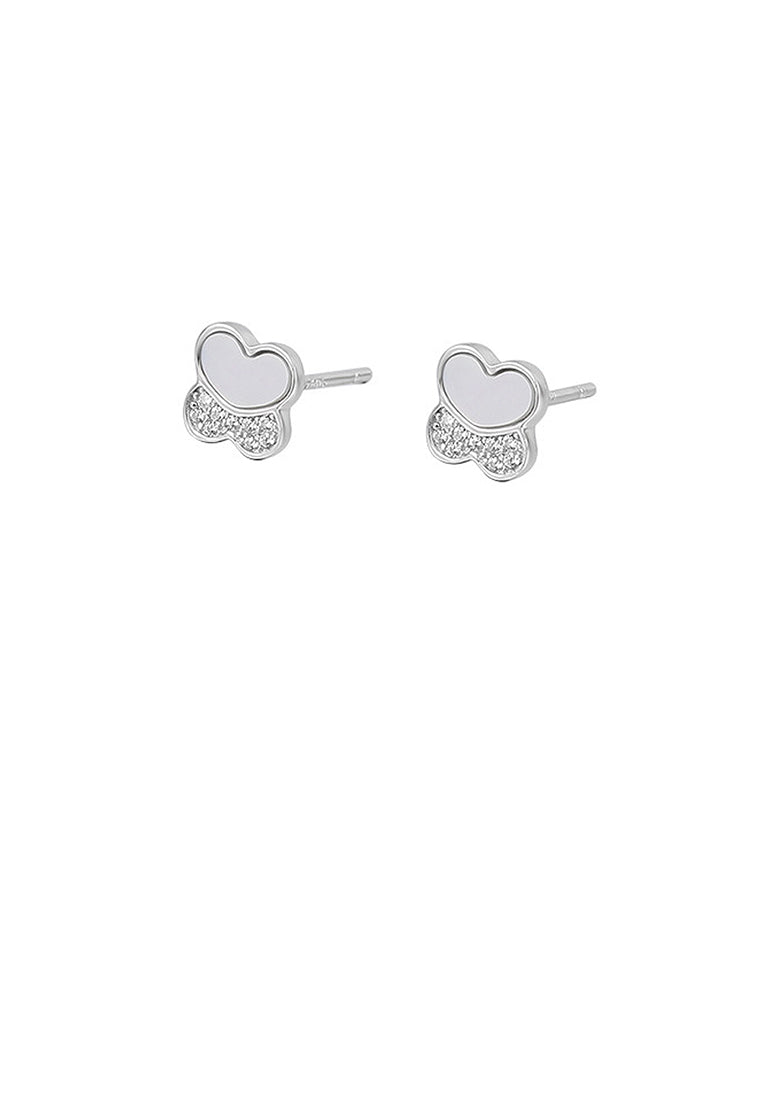 925 Sterling Silver Fashion Simple Butterfly White Shell Stud Earrings with Cubic Zirconia - Luxurious Look