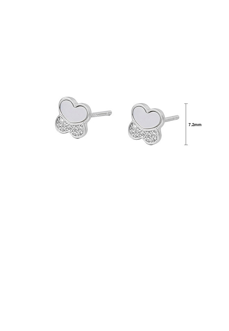 925 Sterling Silver Fashion Simple Butterfly White Shell Stud Earrings with Cubic Zirconia - Luxurious Look