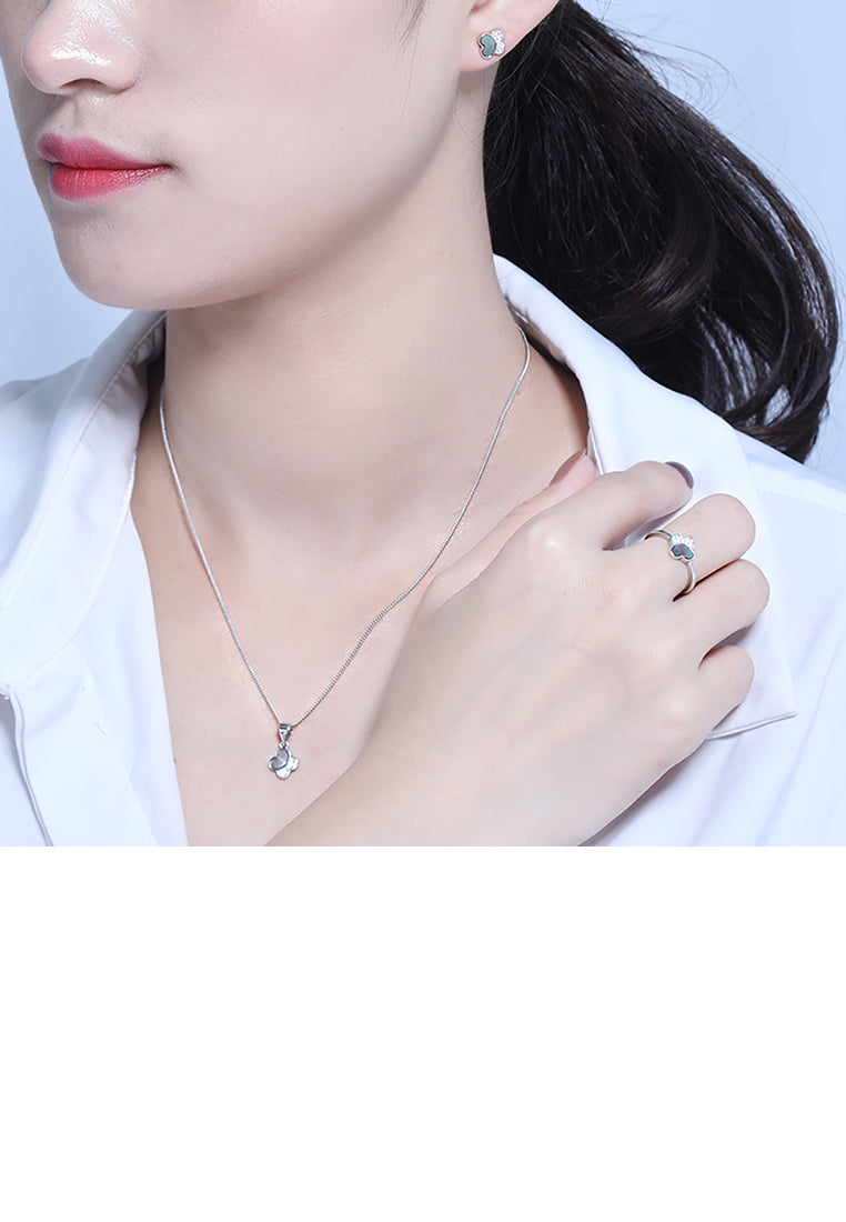 925 Sterling Silver Fashion Simple Butterfly White Shell Stud Earrings with Cubic Zirconia - Luxurious Look