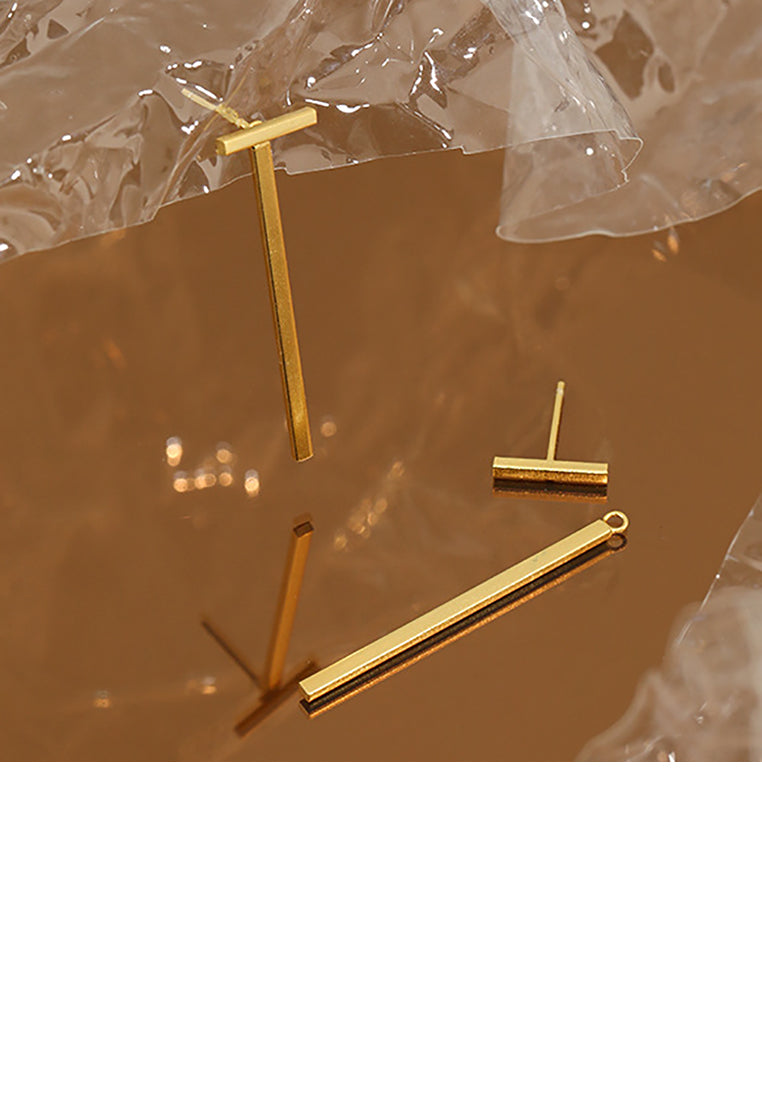 925 Sterling Silver Plated Gold Simple Fashion T-shaped Geometric Stud Earrings