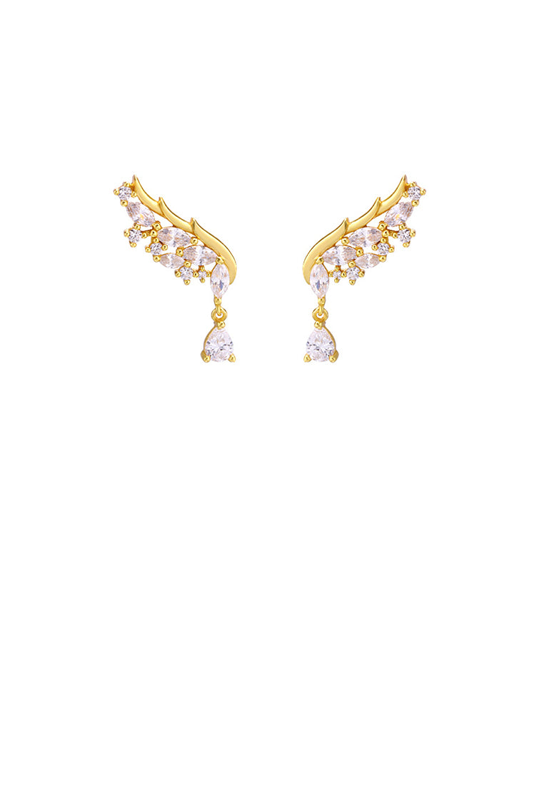 925 Sterling Silver Plated Gold Fashion Bright Angel Wing Stud Earrings with Cubic Zirconia - Luxurious Look