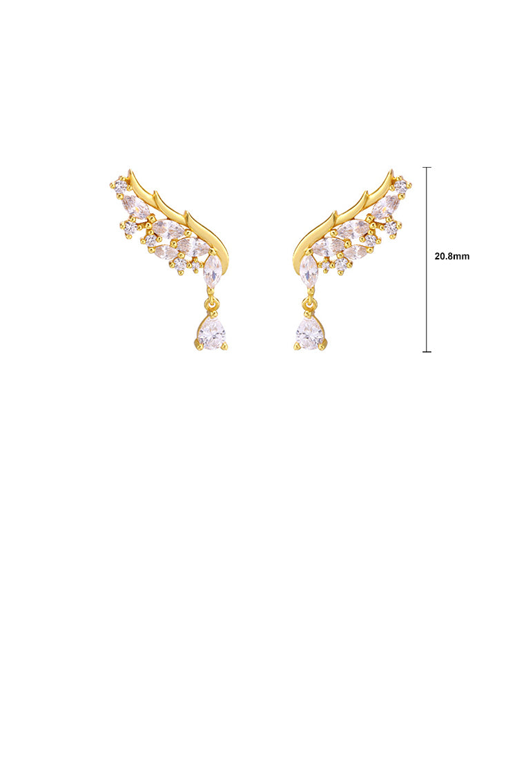 925 Sterling Silver Plated Gold Fashion Bright Angel Wing Stud Earrings with Cubic Zirconia - Luxurious Look