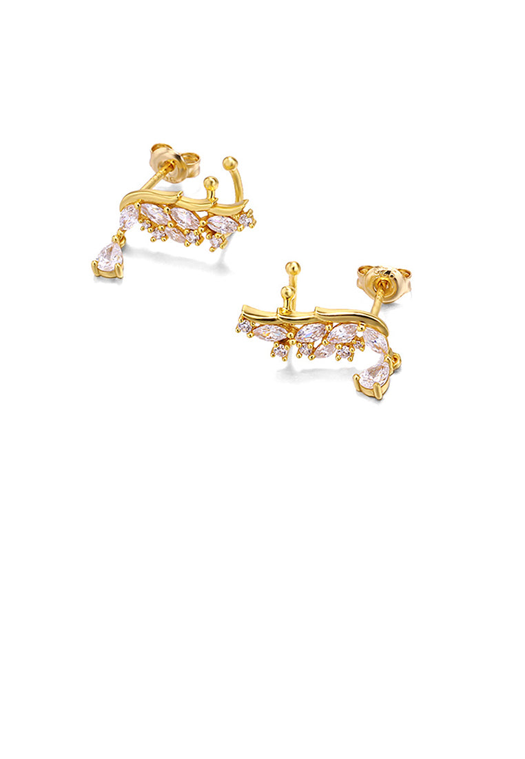 925 Sterling Silver Plated Gold Fashion Bright Angel Wing Stud Earrings with Cubic Zirconia - Luxurious Look