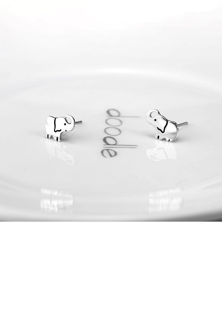 925 Sterling Silver Simple Cute Elephant Stud Earrings