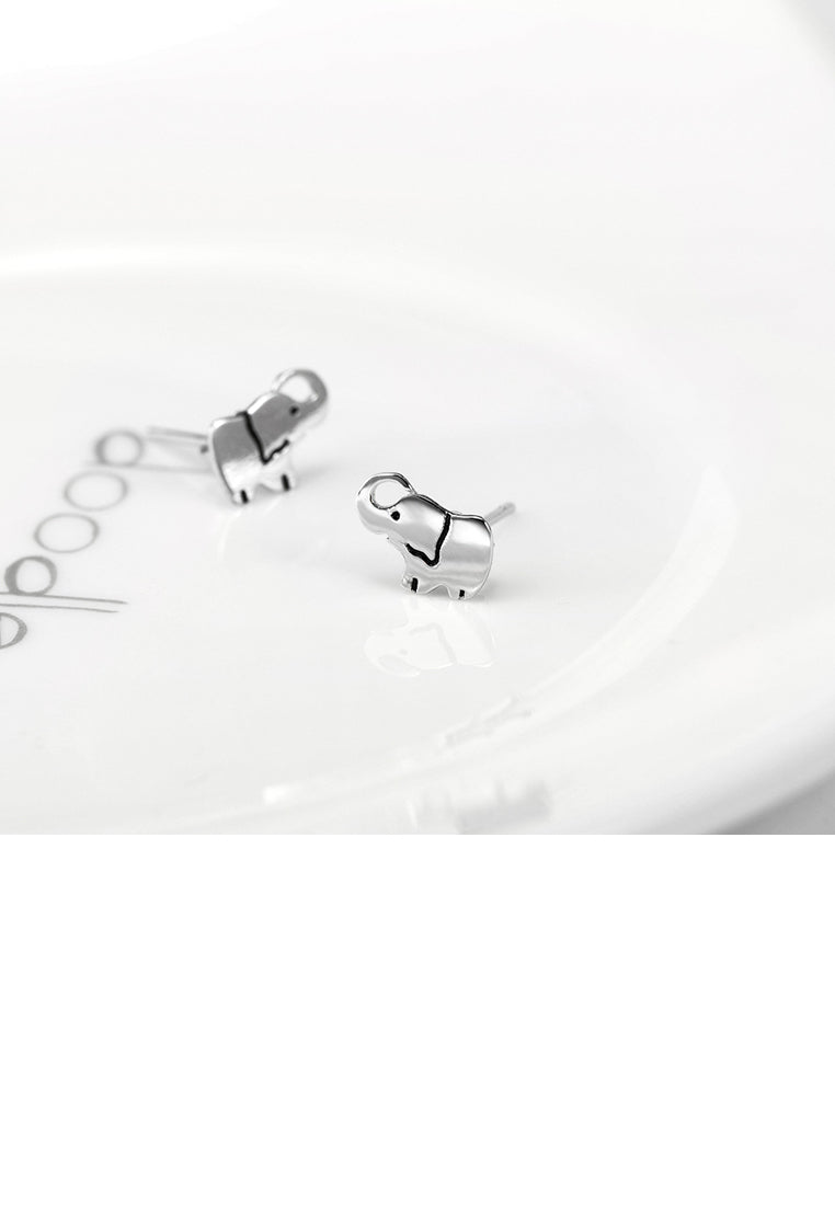 925 Sterling Silver Simple Cute Elephant Stud Earrings